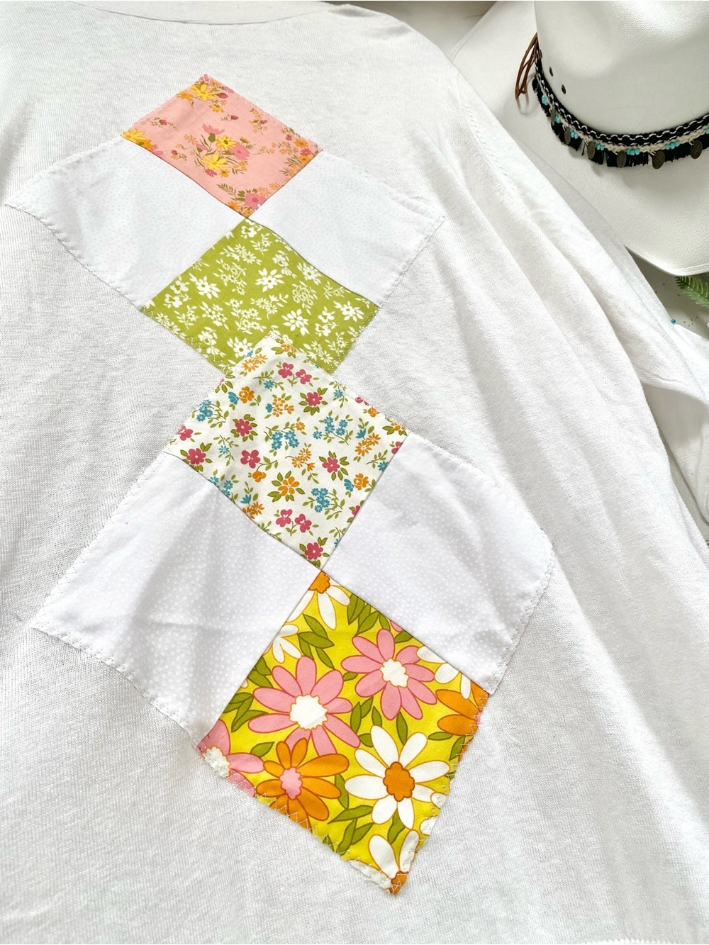 Artisan Cottagecore Patchwork granny back detailing boho sweater w prairie vibe